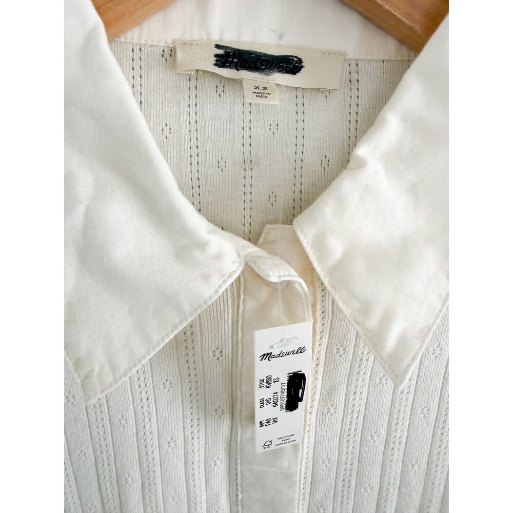 Madewell | NWT Pointelle-Knit Cardigan Top Vintage Ivory | Sz XS - Picture 7 of 10